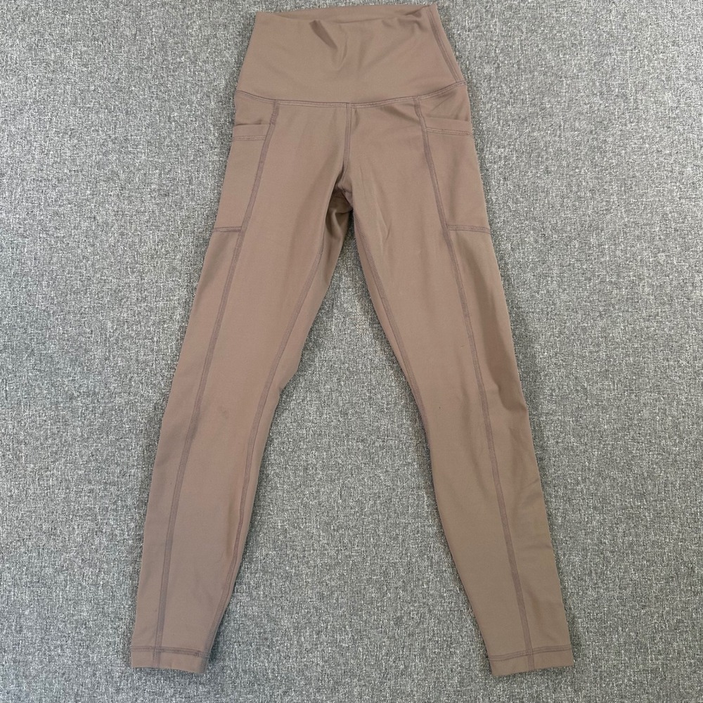 90 Degree by Reflex High Waisted‎ Leggings Womens XS Mauve Brown Pockets Yoga